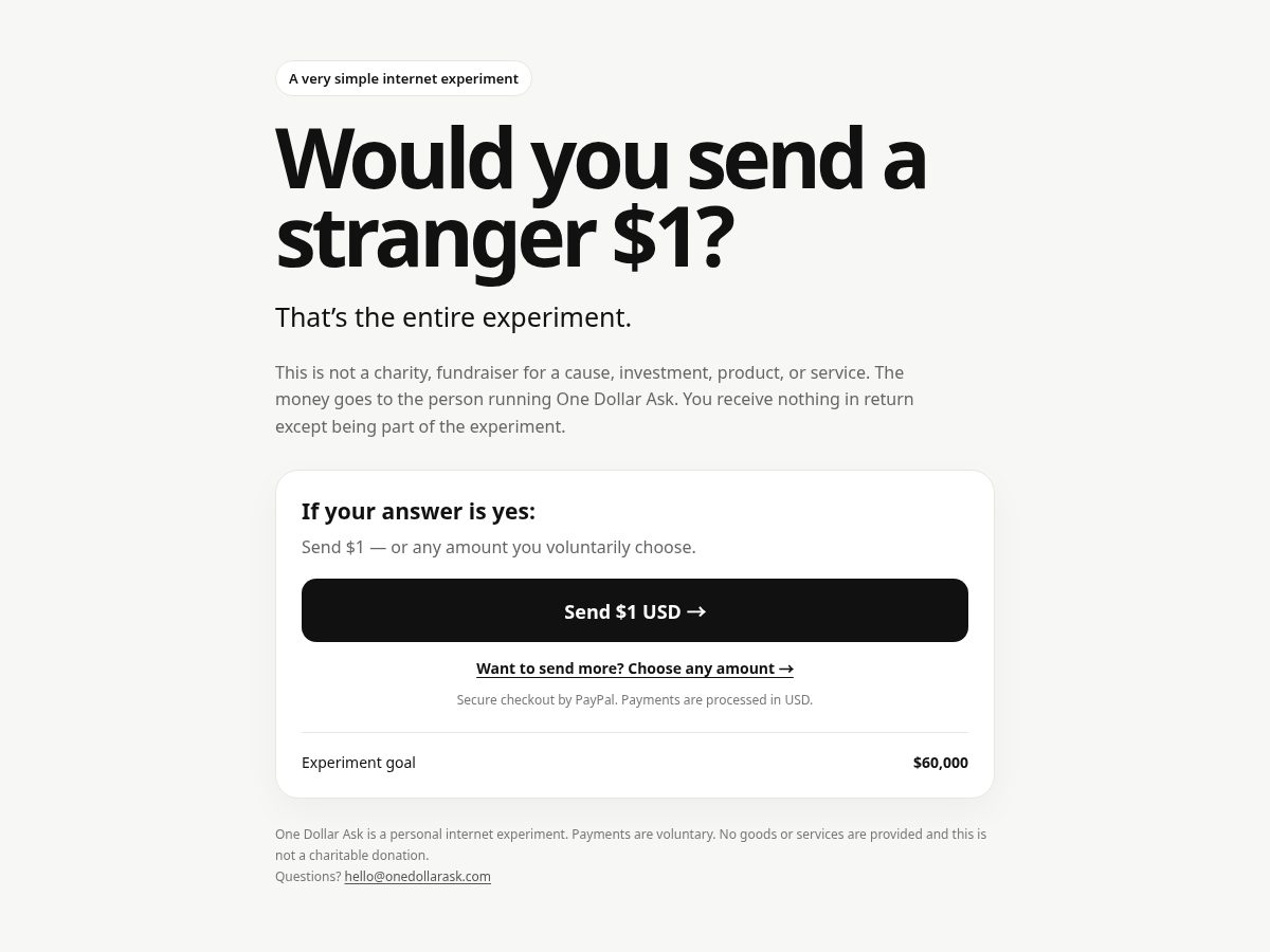 Landing-page snapshot of onedollarask.com