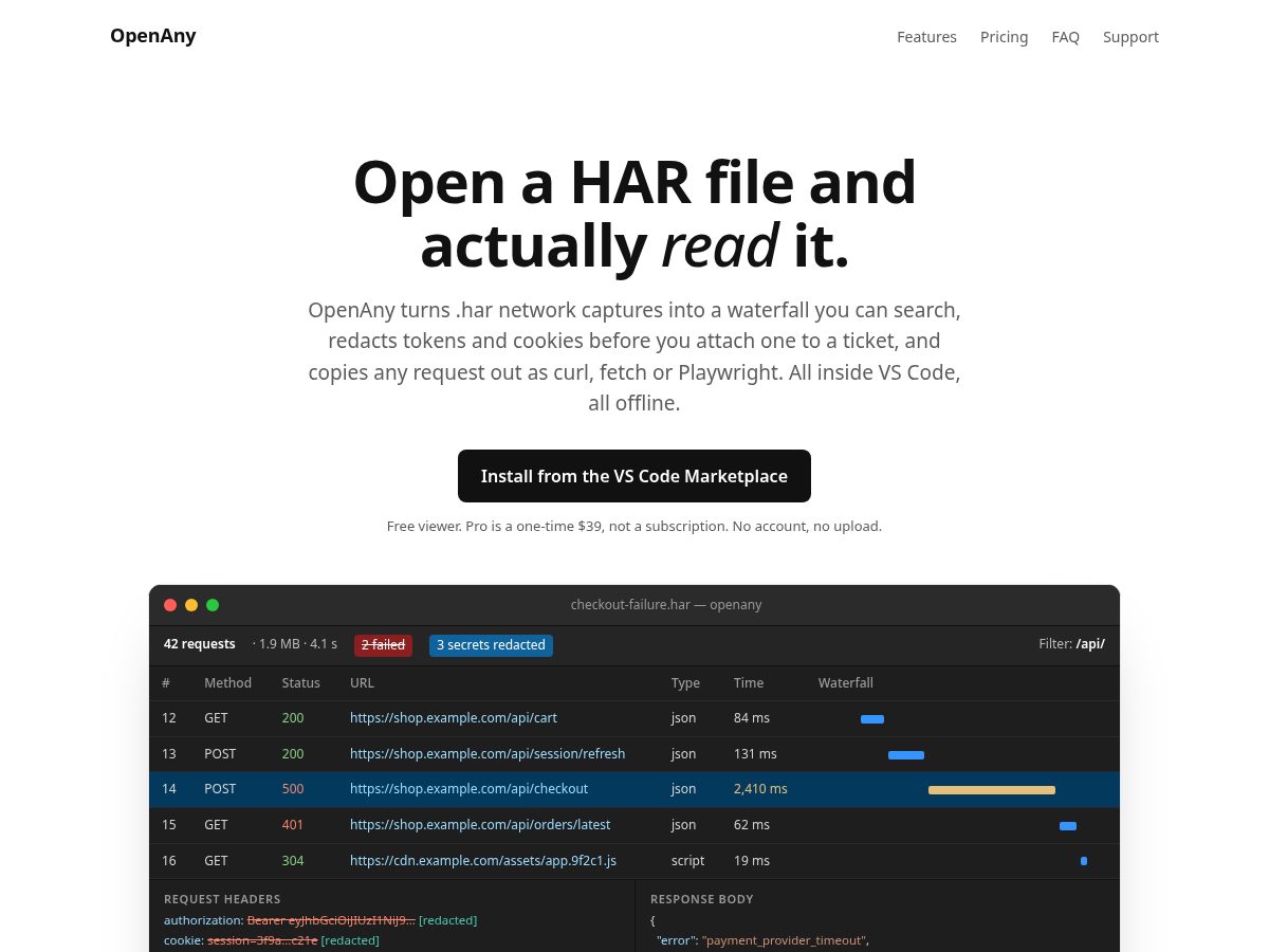 Landing-page snapshot of openany.dev