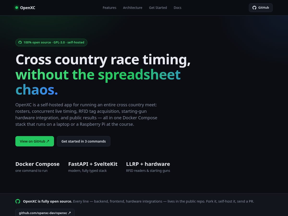 Landing-page snapshot of openxc.dev