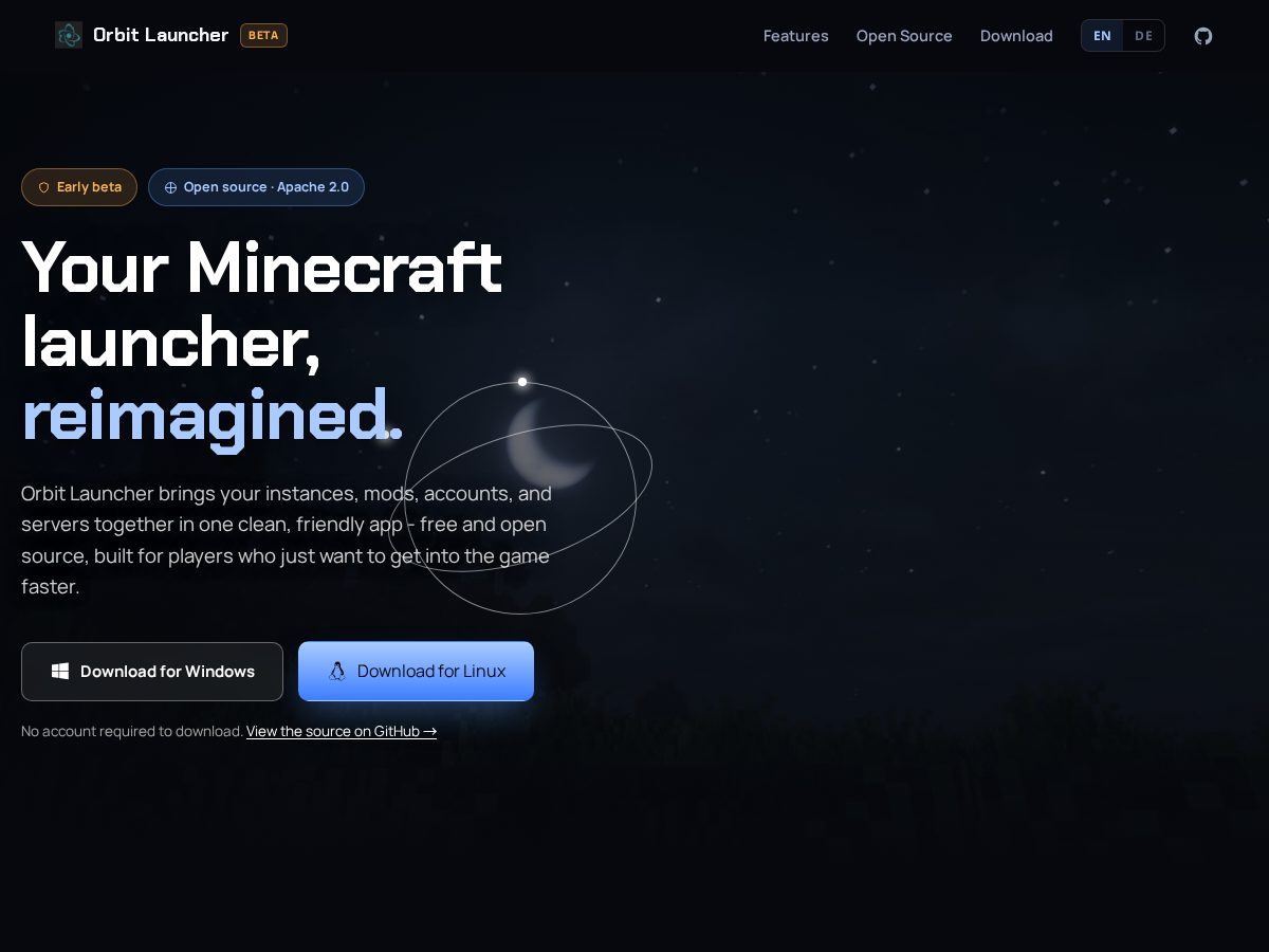 Landing-page snapshot of orbitlauncher.download