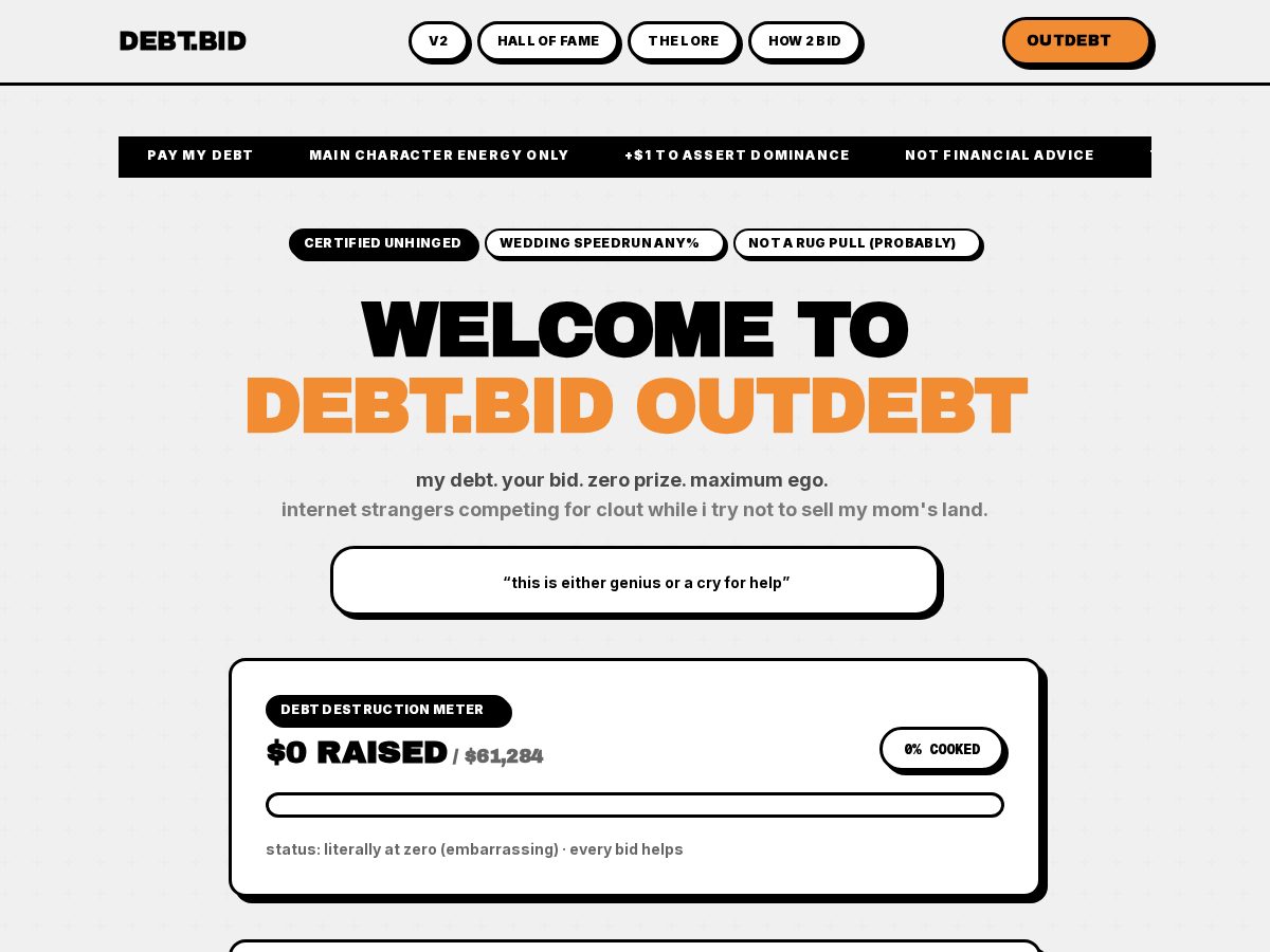 Landing-page snapshot of outdebt.xyz