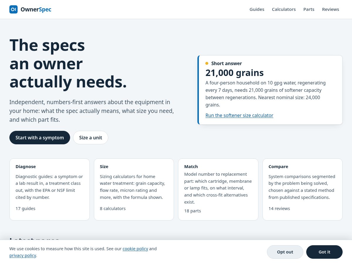 Landing-page snapshot of ownerspec.com