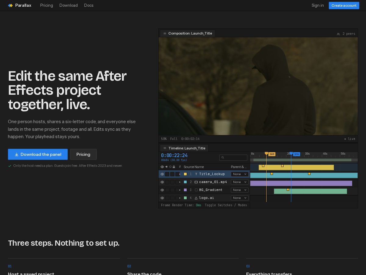 Landing-page snapshot of parallaxplugin.com