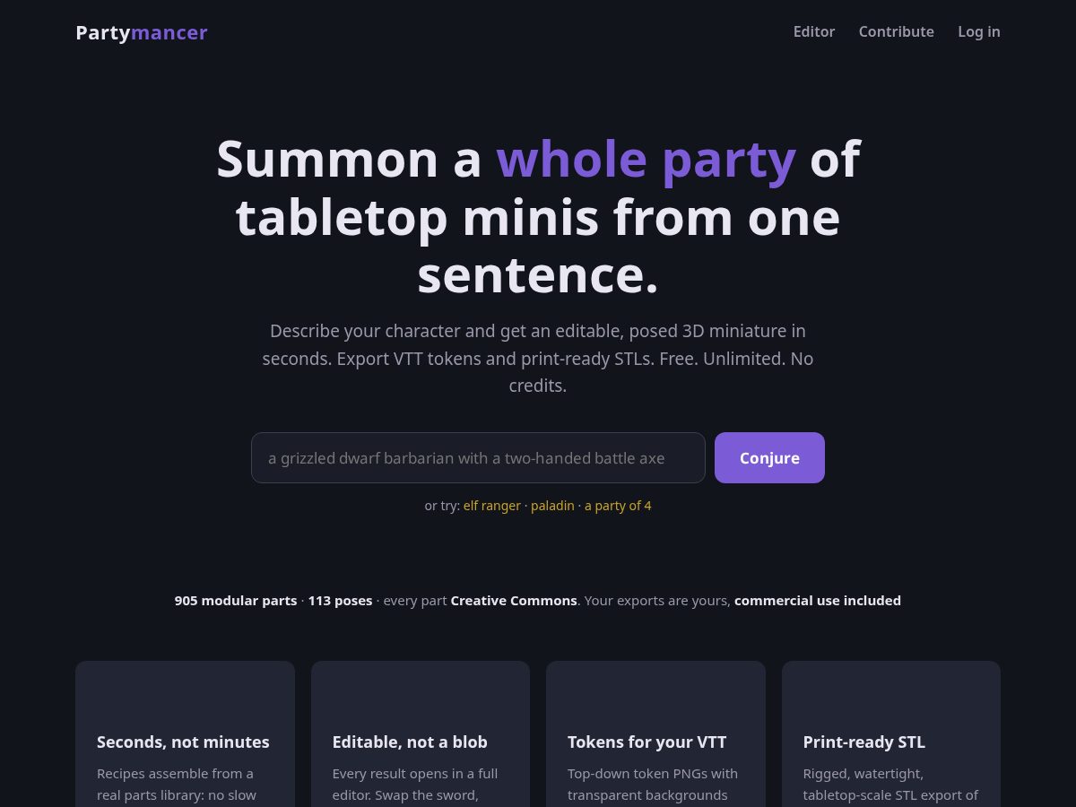 Landing-page snapshot of partymancer.com