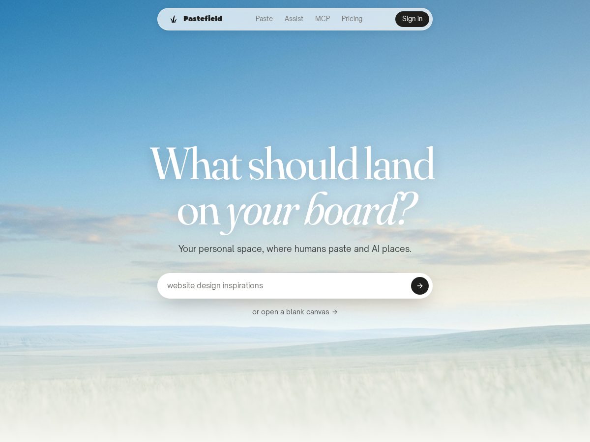 Landing-page snapshot of pastefield.com