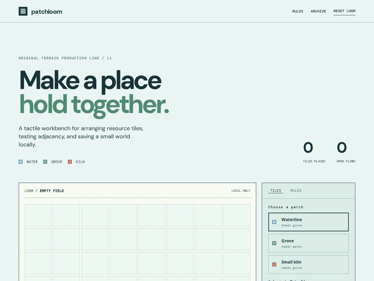 Landing-page snapshot of patchloom.xyz