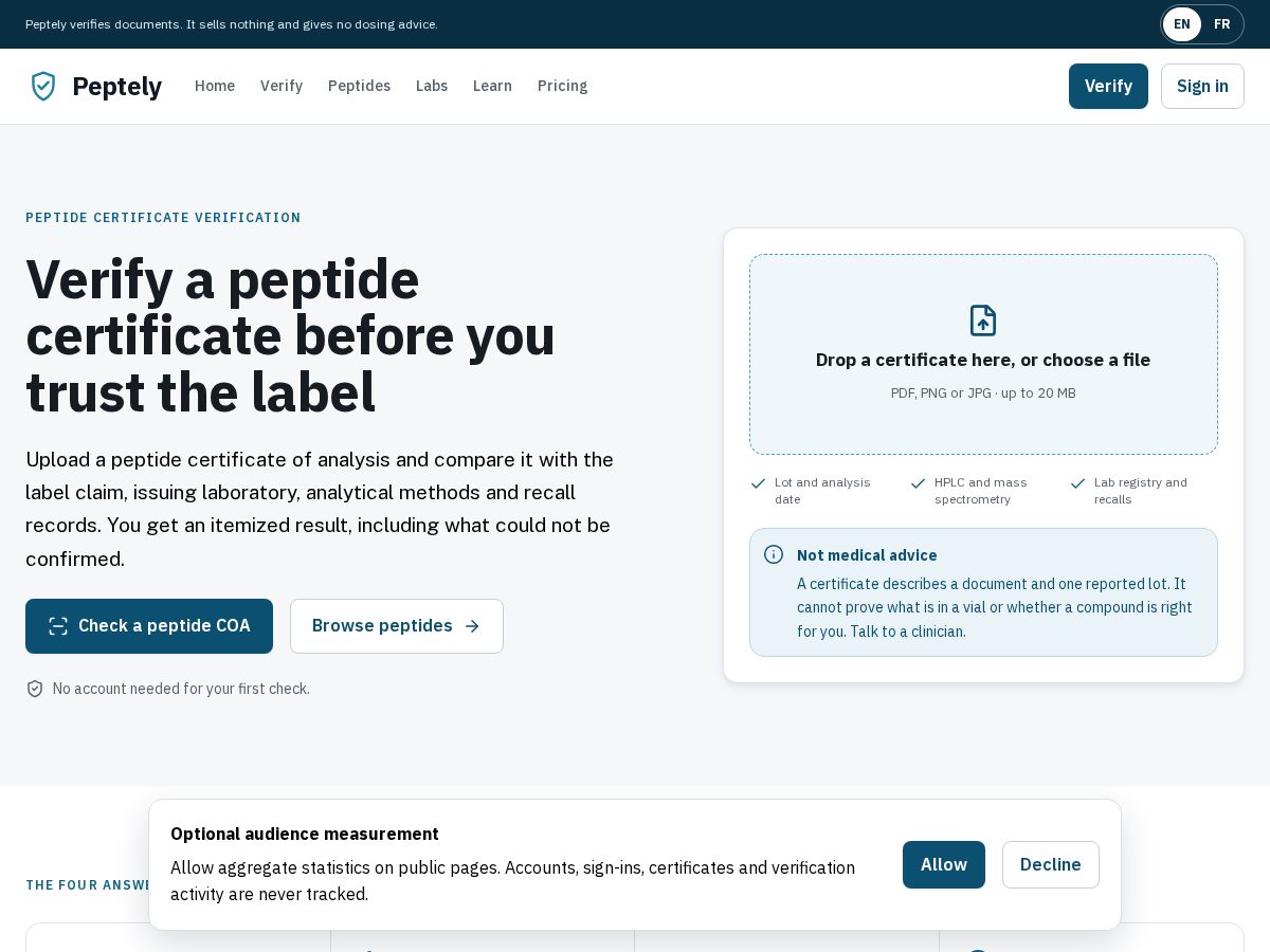 Landing-page snapshot of peptely.com