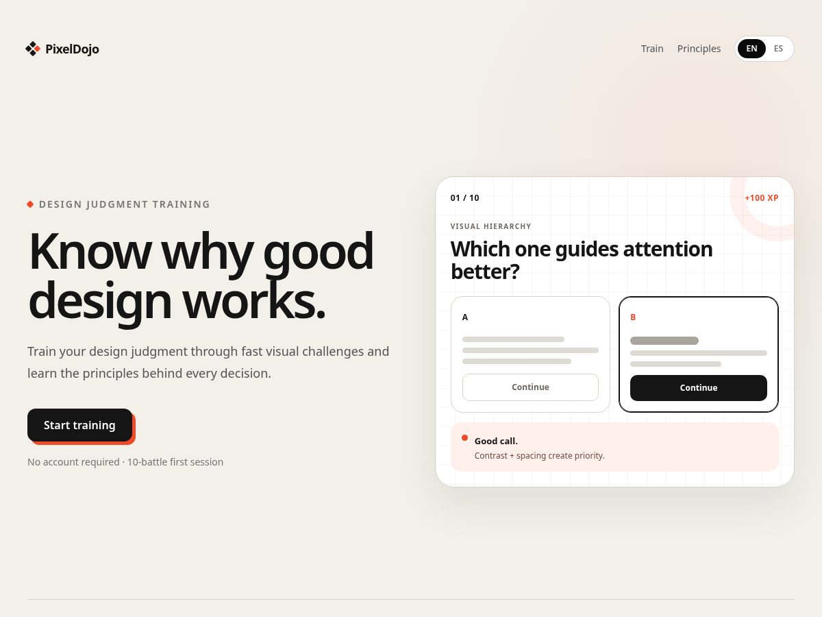 Landing-page snapshot of pixeldojo.org