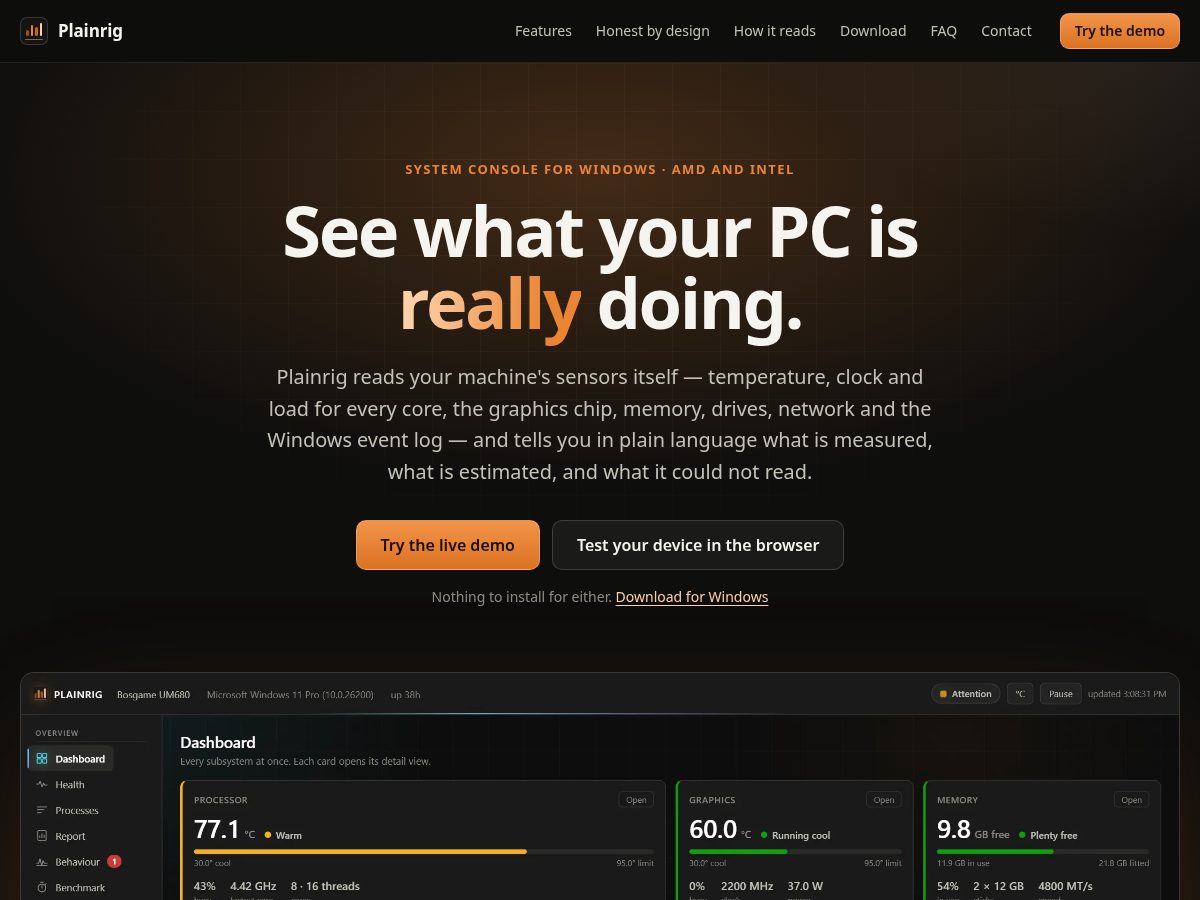 Landing-page snapshot of plainrig.com