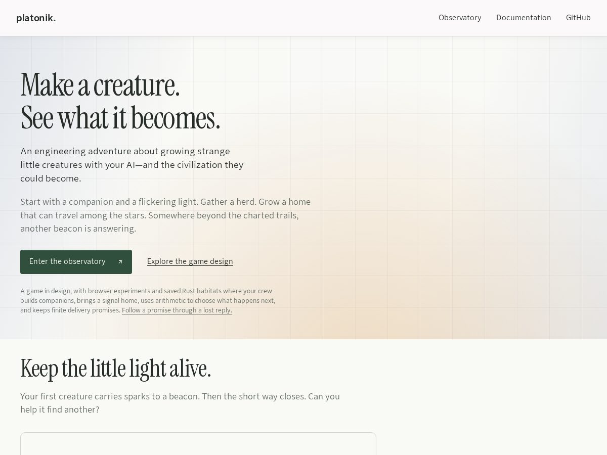 Landing-page snapshot of platonik.space