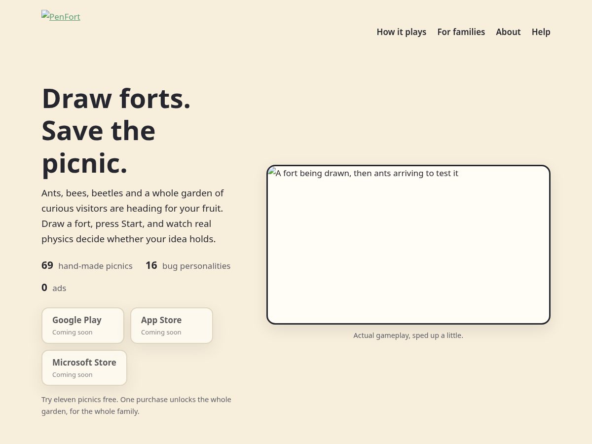 Landing-page snapshot of playpenfort.com