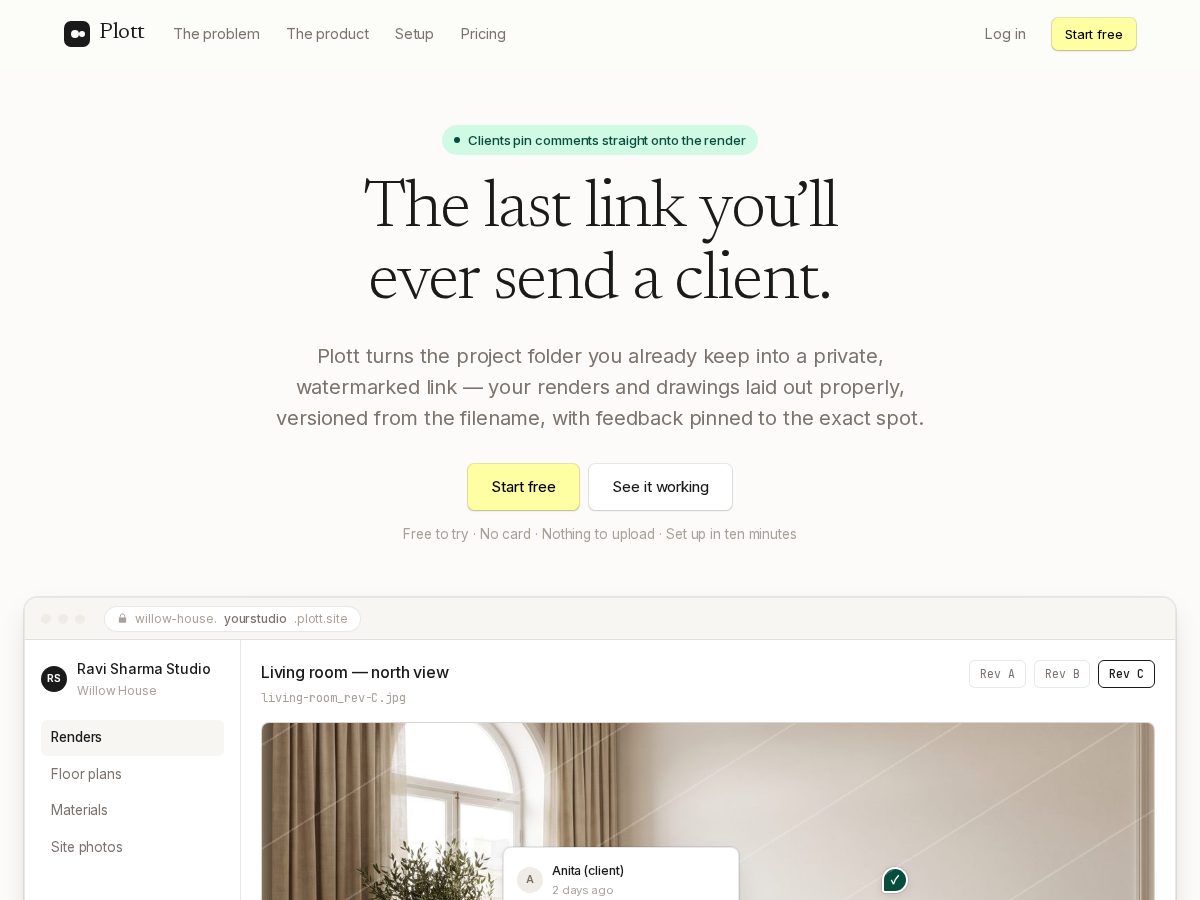 Landing-page snapshot of plott.work