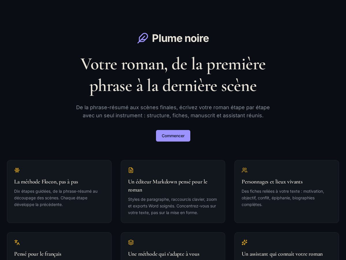 Landing-page snapshot of plumenoire.app