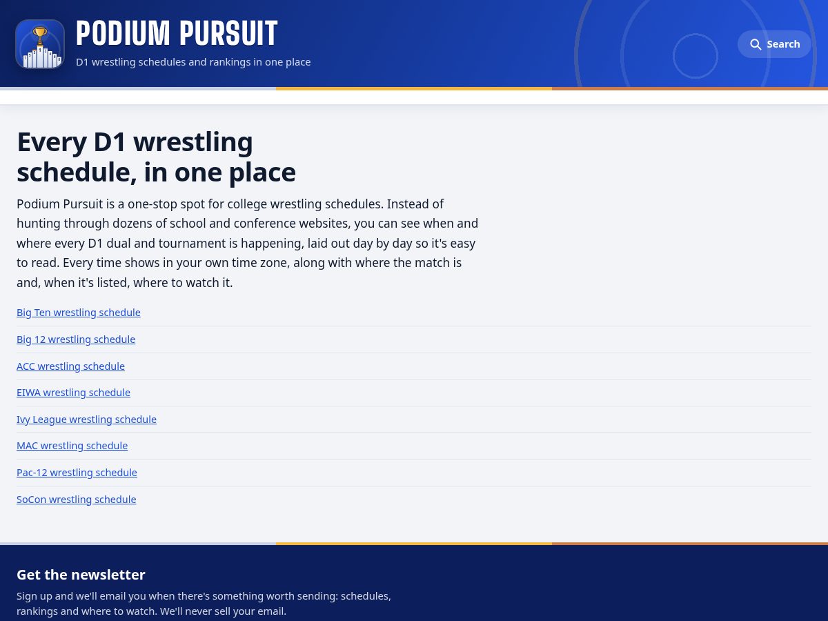 Landing-page snapshot of podiumpursuitwrestling.com