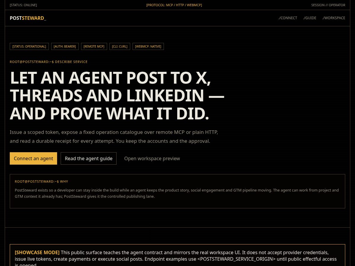 Landing-page snapshot of poststeward.com