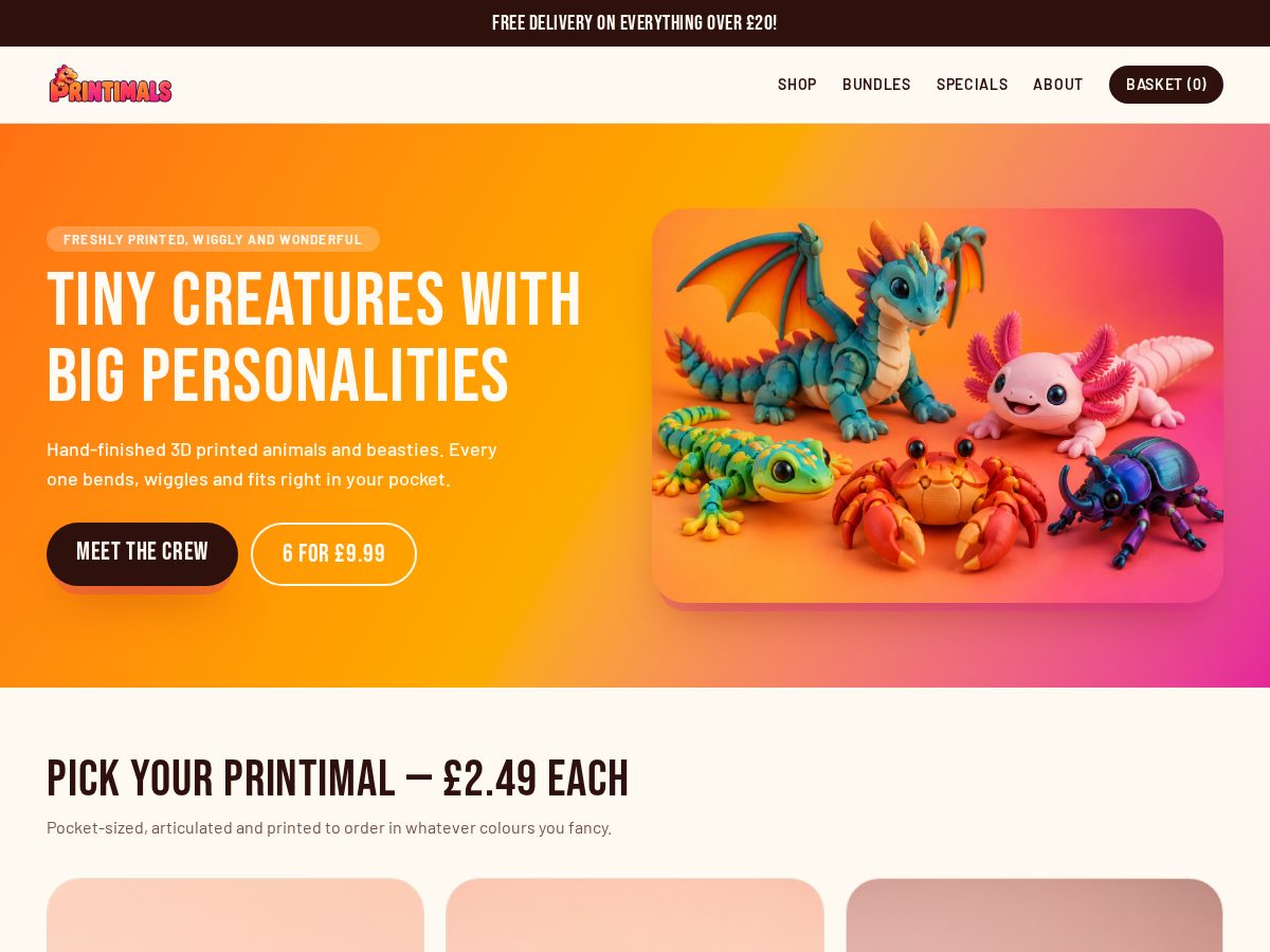 Landing-page snapshot of printimals.com