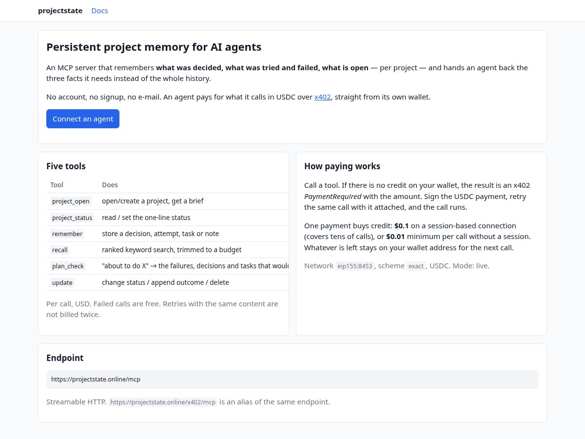 Landing-page snapshot of projectstate.online