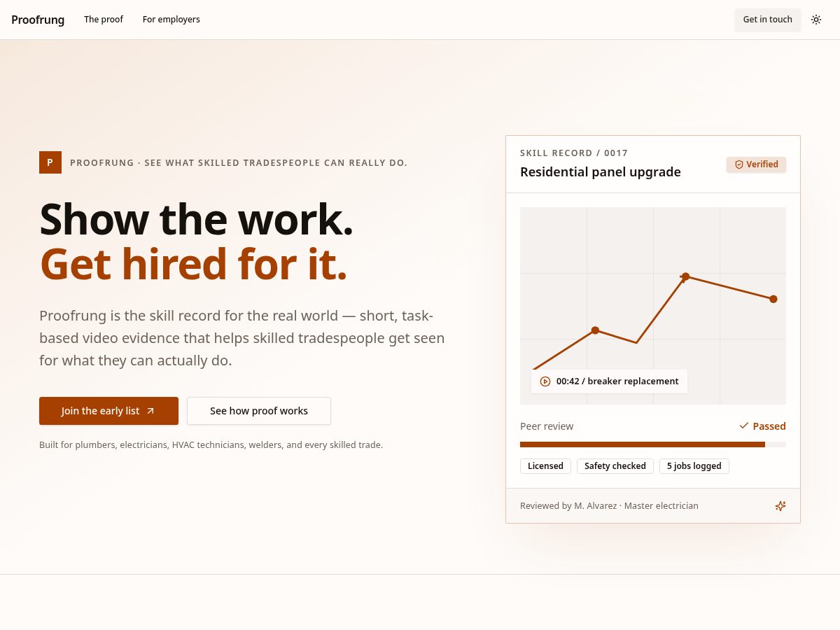 Landing-page snapshot of proofrungapp.com