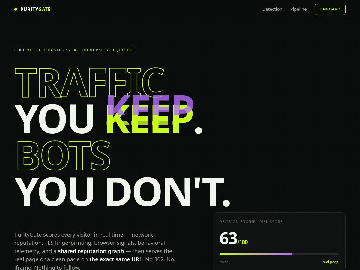 Landing-page snapshot of puritygate.com