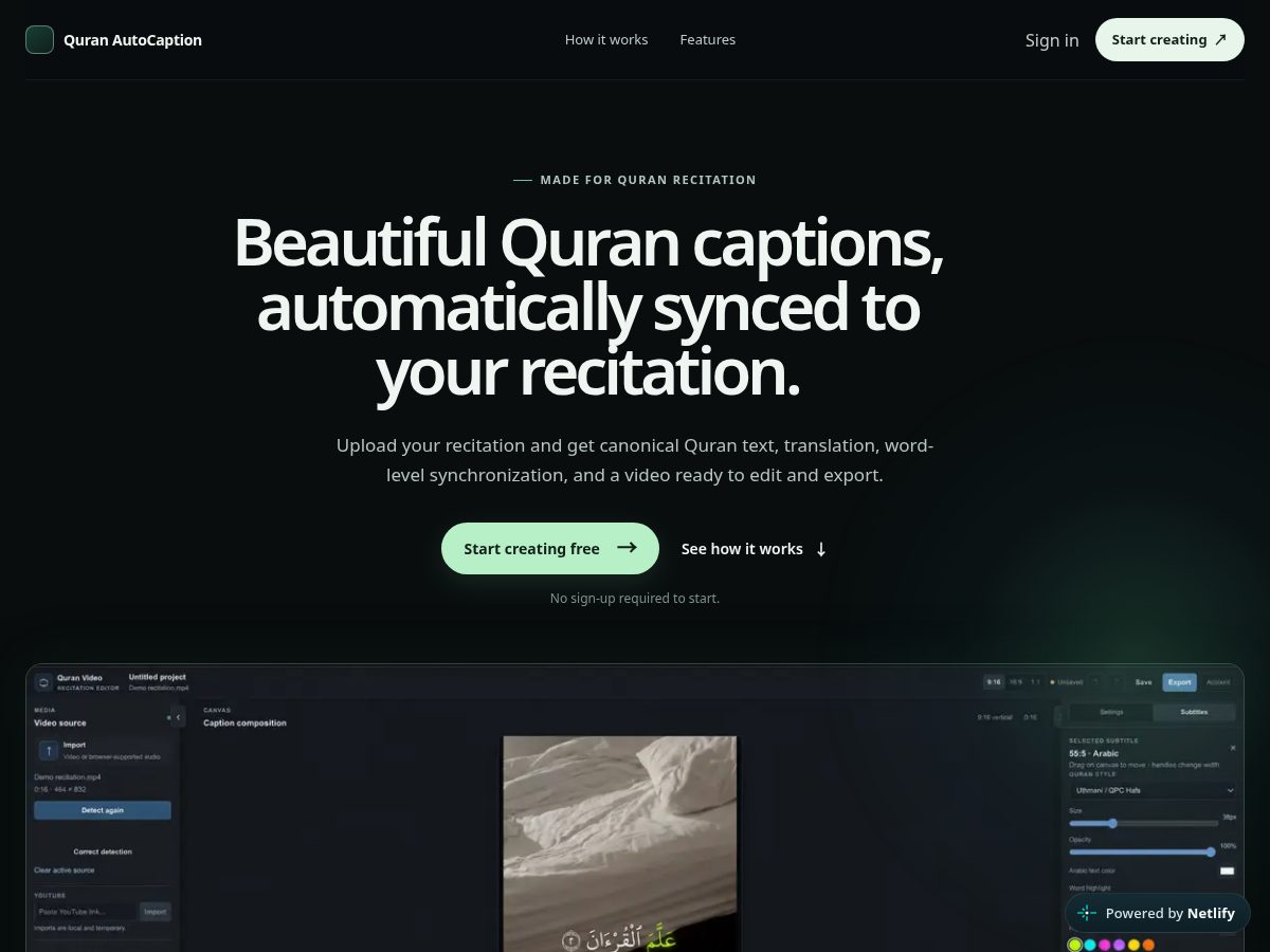 Landing-page snapshot of qurancaptions.com