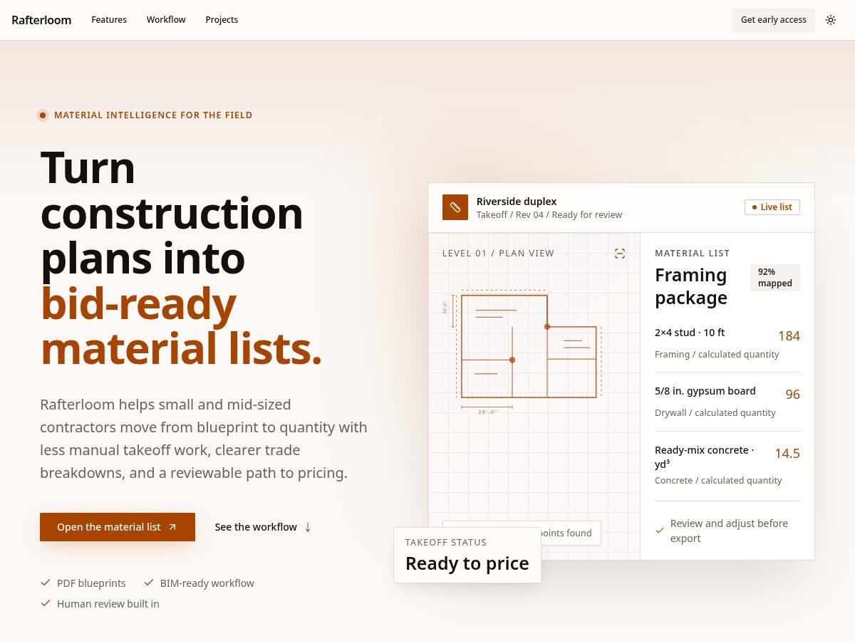 Landing-page snapshot of rafterloom.com