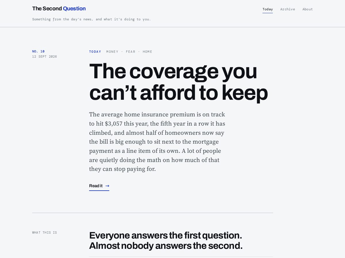 Landing-page snapshot of readthesecondquestion.com