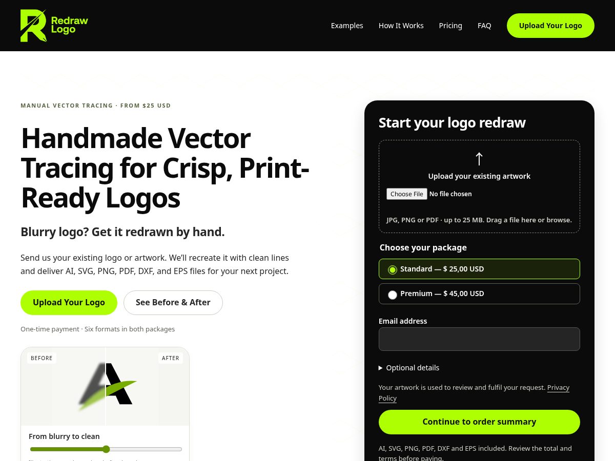Landing-page snapshot of redrawlogo.com