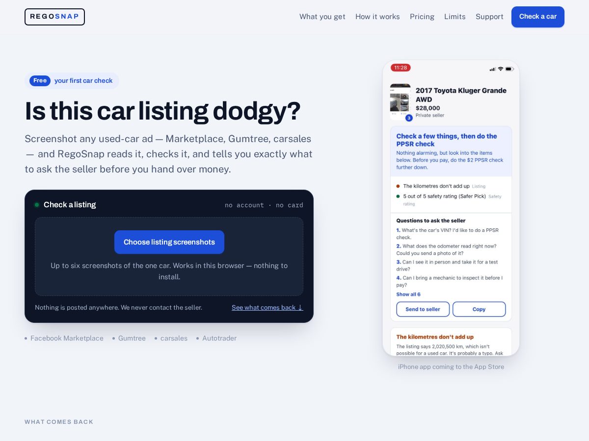 Landing-page snapshot of regosnap.com