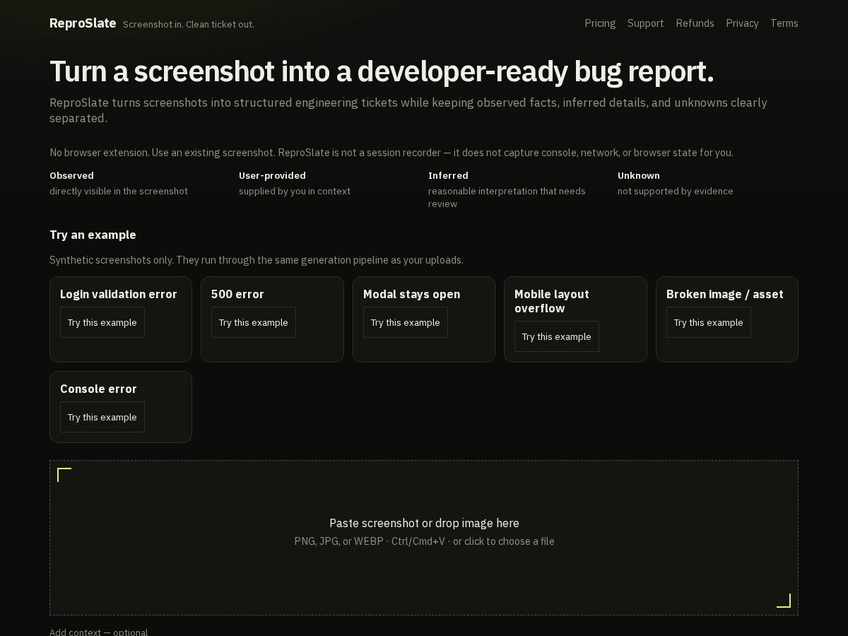 Landing-page snapshot of reproslate.com