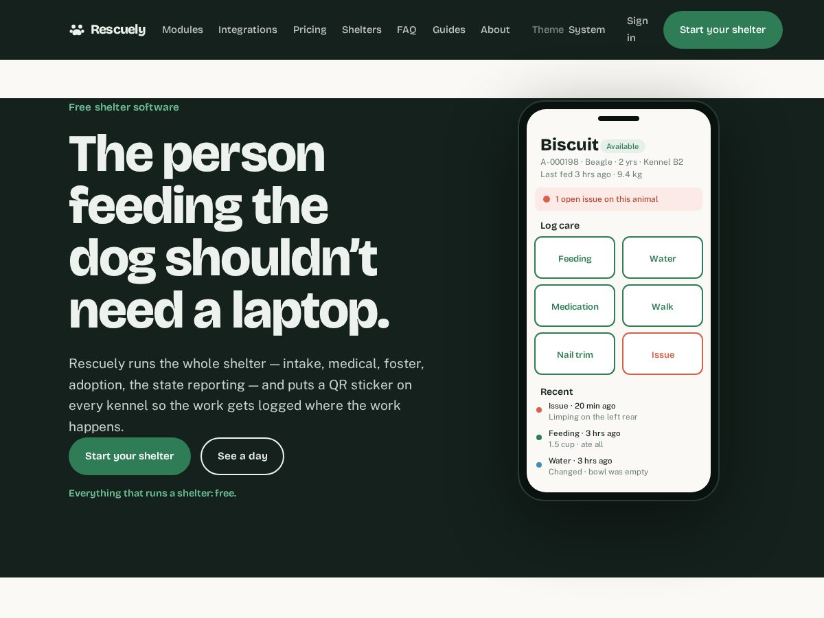 Landing-page snapshot of rescuely.net