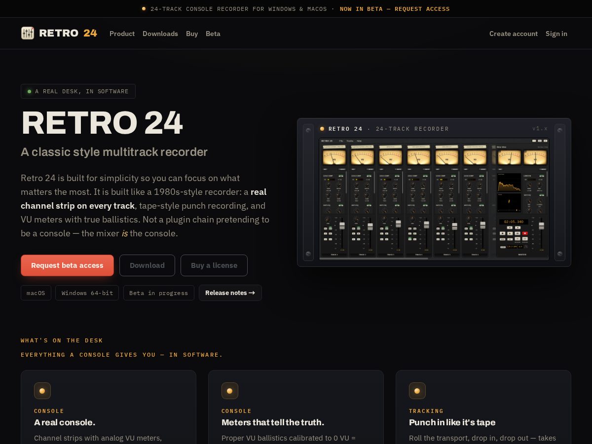 Landing-page snapshot of retro24.app