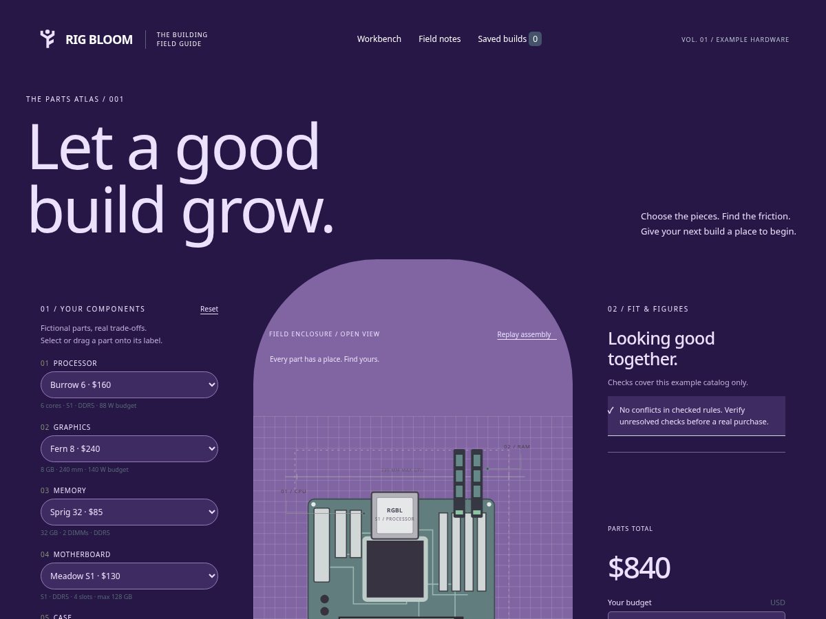 Landing-page snapshot of rigbloom.xyz