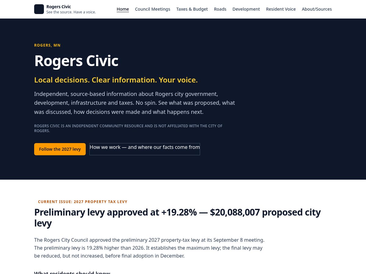 Landing-page snapshot of rogerscivic.org