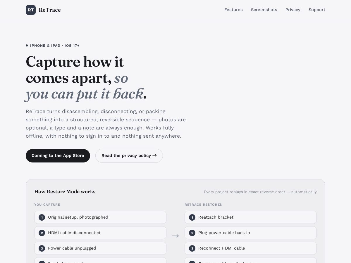 Landing-page snapshot of rtrace.xyz