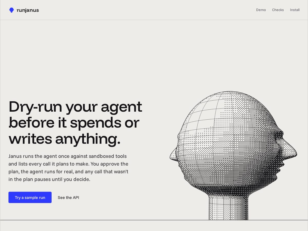 Landing-page snapshot of runjanus.com