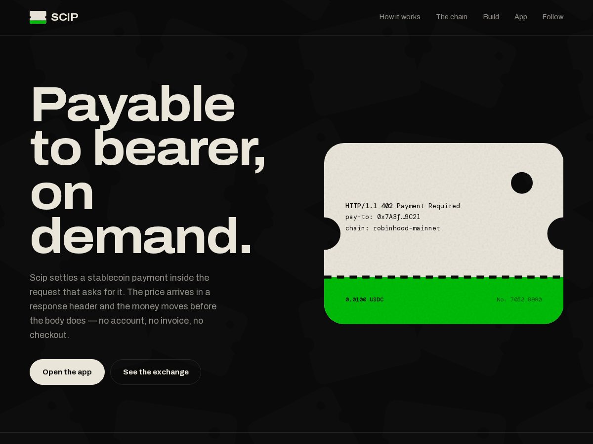 Landing-page snapshot of scip.fun
