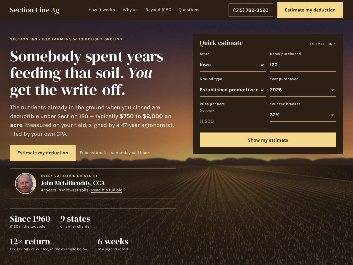 Landing-page snapshot of sectionlineag.com