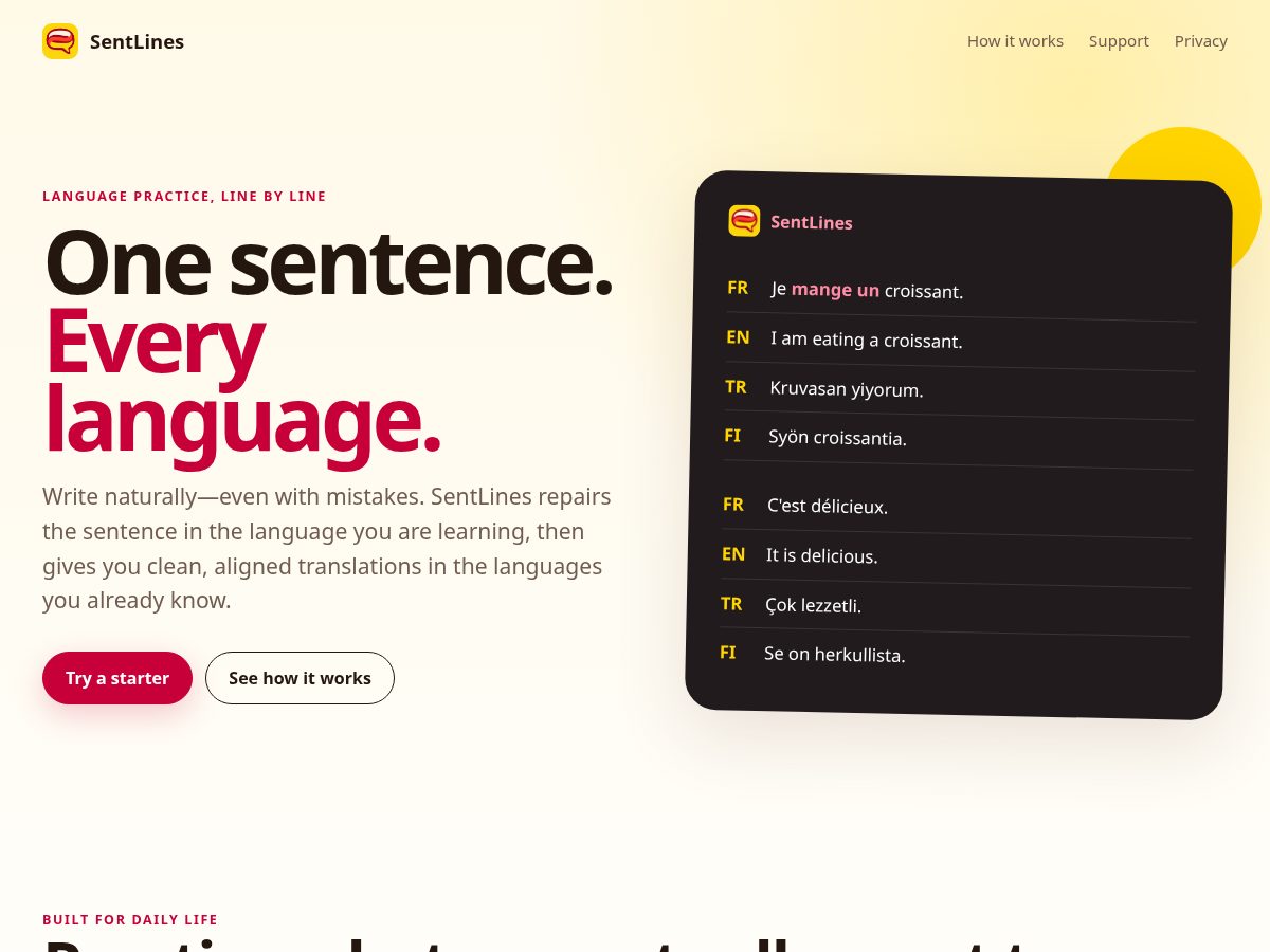 Landing-page snapshot of sentlines.com