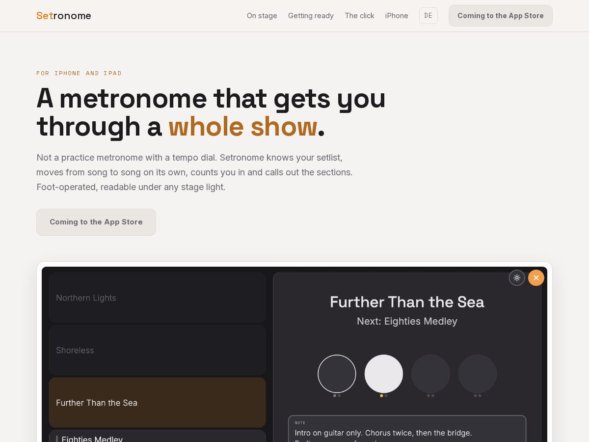 Landing-page snapshot of setronome.info