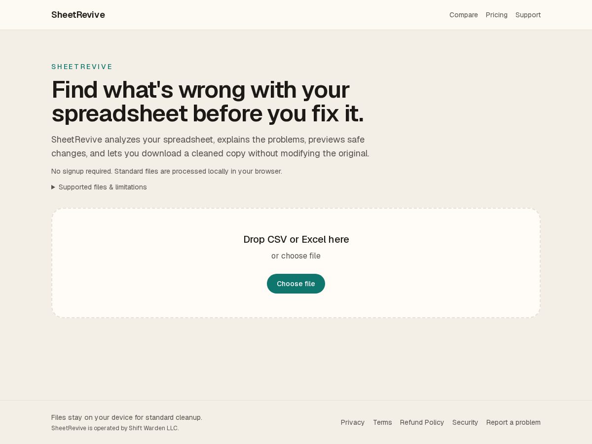 Landing-page snapshot of sheetrevive.com
