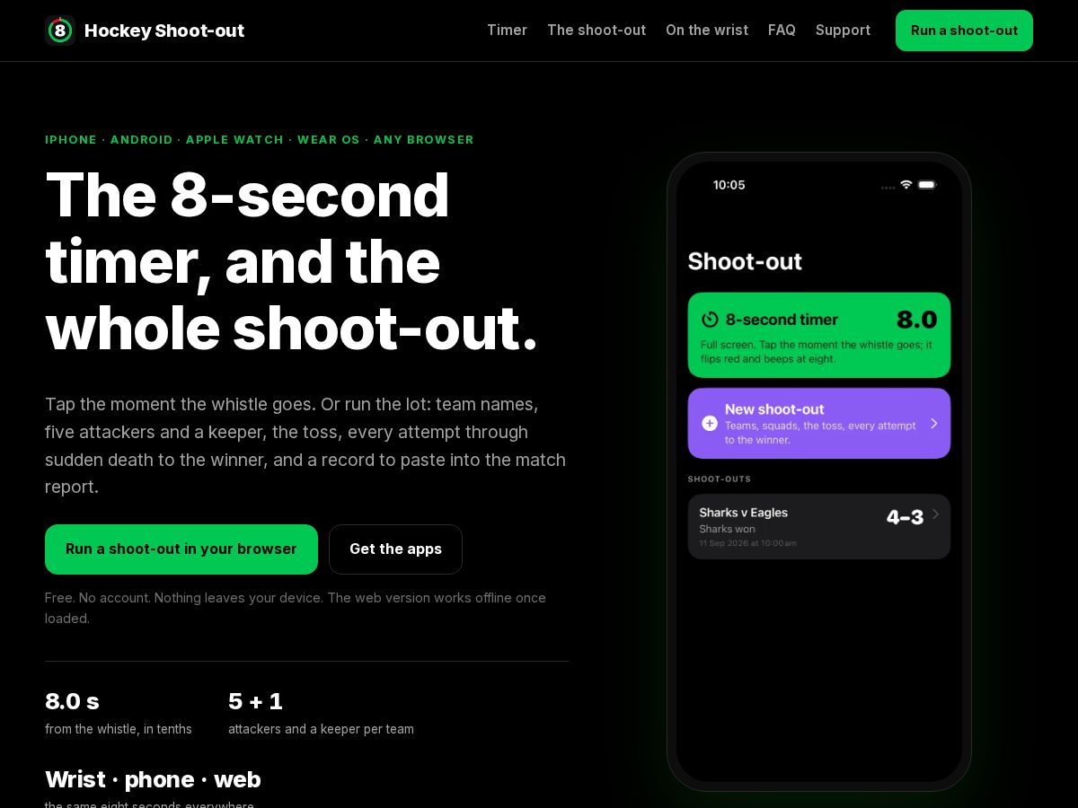 Landing-page snapshot of shootout.hockey