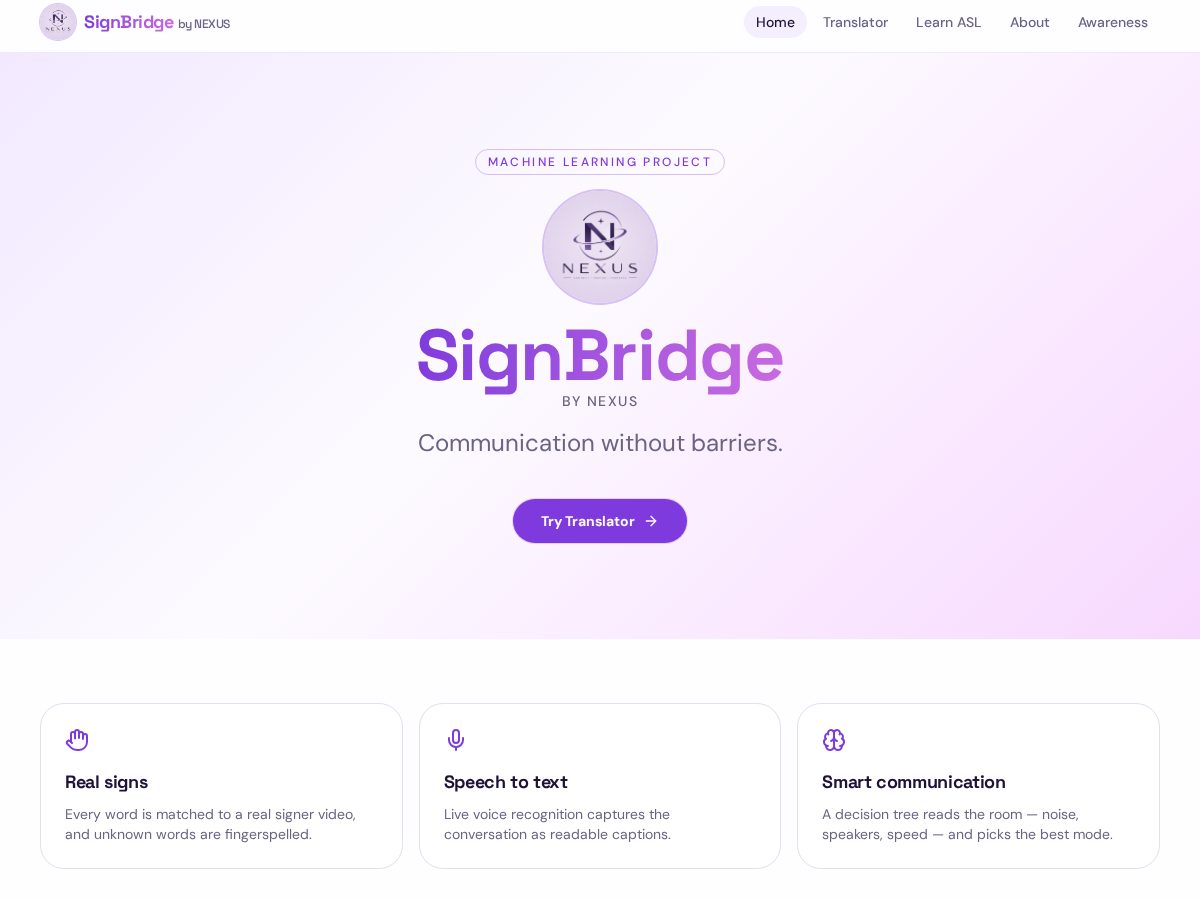 Landing-page snapshot of signbridge-by-nexus.com