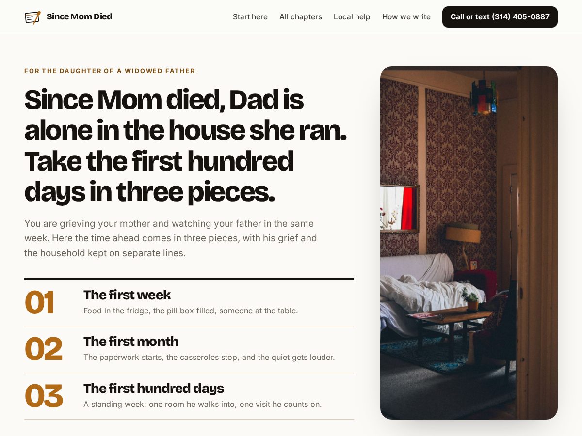 Landing-page snapshot of sincemomdied.com