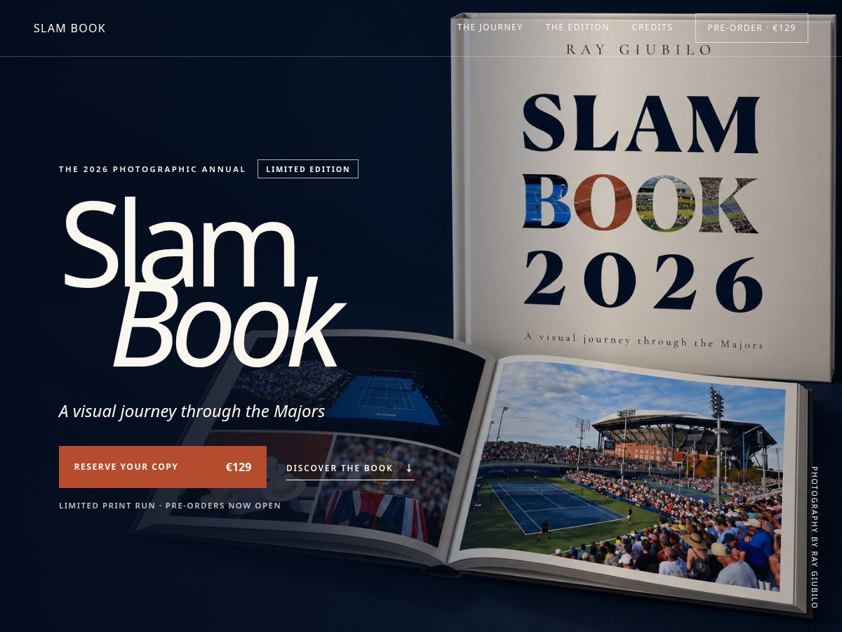 Landing-page snapshot of slambooktennis.com