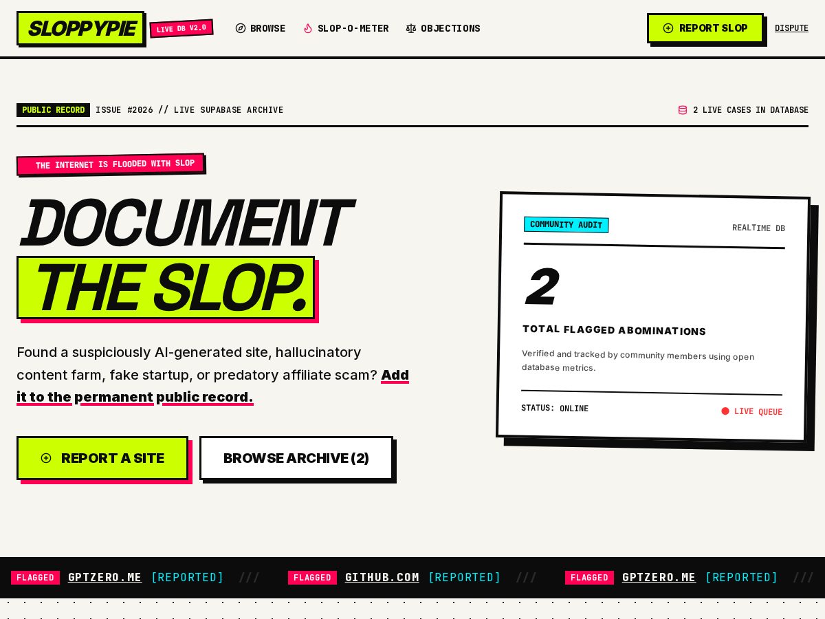 Landing-page snapshot of sloppypie.tech
