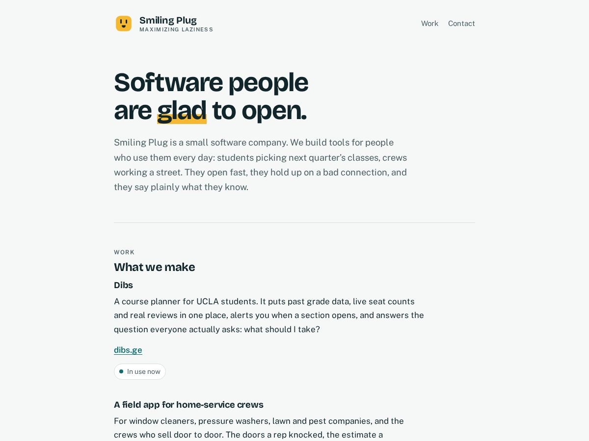 Landing-page snapshot of smilingplug.org