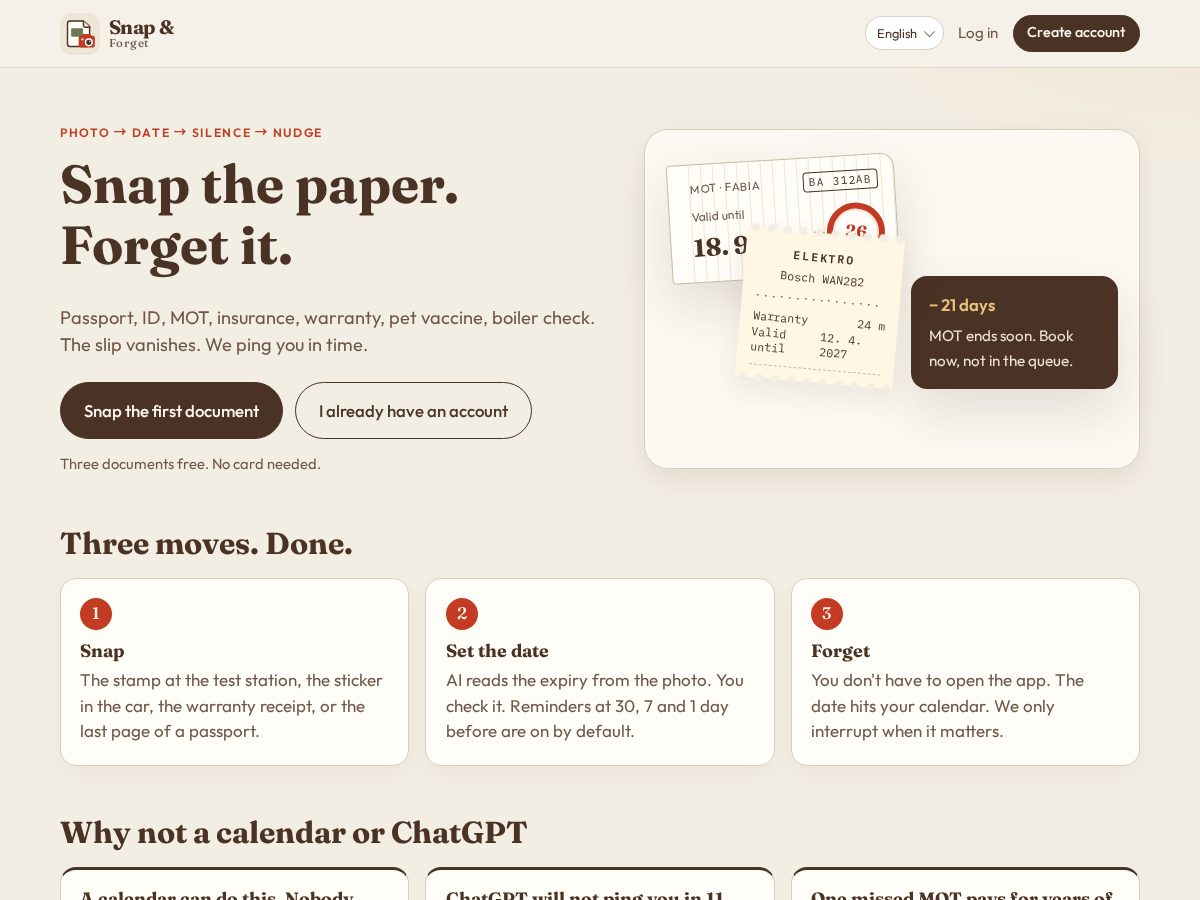 Landing-page snapshot of snapforget.com