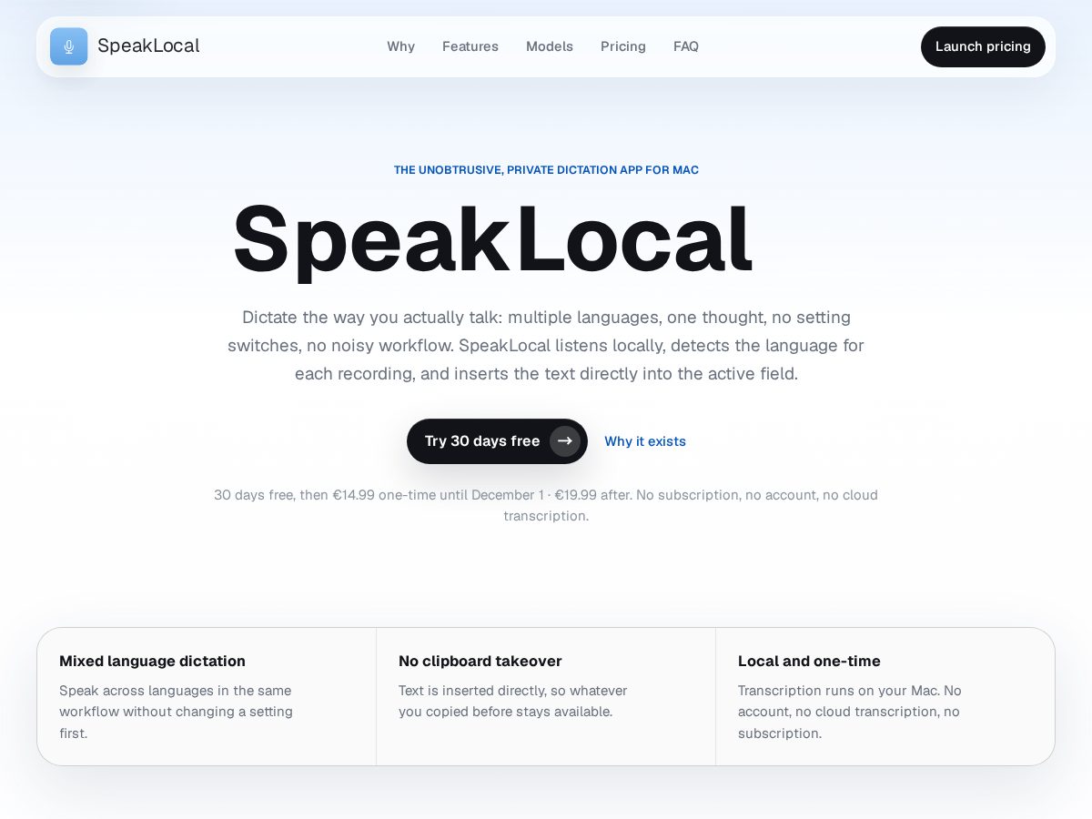 Landing-page snapshot of speaklocalapp.com