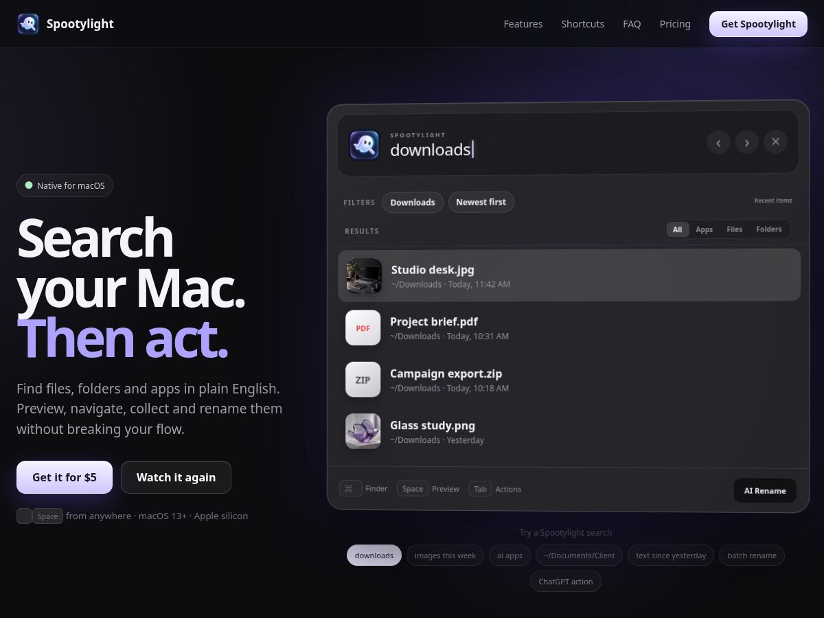 Landing-page snapshot of spootylight.com
