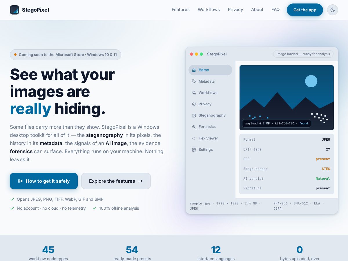 Landing-page snapshot of stegopixel.app